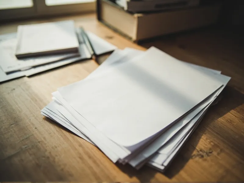 Print editor's desk with brown-paper galleys, pencils and a folded newspaper in clean window light